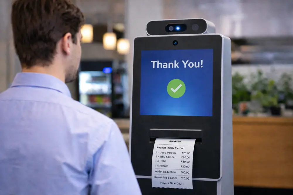 Canteen kiosk printing receipt after successful food order and payment